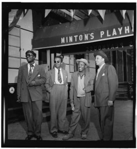 Minton's PLayhouse Thelonius Monk, Howard McGhee, Roy Eldridge, Teddy Hill photographed for Down Beat magazine by William Gottlieb ca. 1947. William P. Gottlieb/Ira and Leonore S. Gershwin Fund Collection
